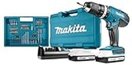 Makita HP457DWE10 Taladro percutor 2x18 V 1,3Ah Li, maletin y 74 accesorios incluidos