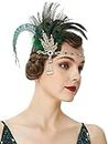 BABEYOND 1920s Flapper Headband Feather Headpiece Roaring 20s Gatsby Hair Accessories for Women (Peacock Green)