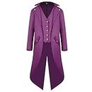 H&ZY Men's Steampunk Vintage Tailcoat Jacket Gothic Victorian Frock Coat Uniform Halloween Costume Purple