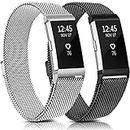 Meliya Metal Bands Compatible with Fitbit Charge 2, Stainless Steel Magnetic Lock Replacement Wristbands for Fitbit Charge 2 Women Men Small Large (Small, Black+Silver)