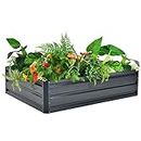 Costway Outdoor Raised Garden Bed, Galvanised Steel Elevated Planter Box for Patio Backyard, Planter Raised Bed for Vegetables, Flowers, Fruits, 120 x 90 x 30 cm (Dark Grey)