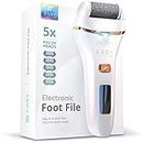 Essy Electric Foot File Pedicure Feet Hard Skin Remover Foot Scraper Dry Dead Skin Remover Callus Exfoliator Rechargeable Feet Scrubber with 5 Replacement Rollers Foot Care Skin Removers (White, EN)