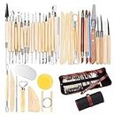 YAGSUW Clay Sculpting Tools Set of 38 with Bag, Wooden Handle Pottery Carving Tool Kit for Beginners Professional Art Crafts Schools and Home Safe for Kids