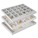 ProCase 3 Set Jewelry Trays Stackable Organizer for Drawer Vanity Dresser, Jewelry Display Storage Tray for Ring Necklace Earring Watch with Removable Dividers -Grey