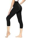 Gayhay Capri Legging taille haute pour femme Noir opaque Pantalon de sport 3/4 Pantalon de yoga pour la gym, le fitness, le jogging, Noir , XXL