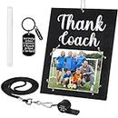 BBTO 4 Pieces Coach Gifts Thanks Coach Wood Photo Frame with Pen Coach Keychain Stainless Steel Whistle Graduation Coach Appreciation Gift for Basketball Soccer Baseball Volleyball Hockey Sports Team