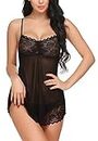 Xs and Os Women's Polyester Spandex & Lace Floral Above knee Baby Doll (PW_L_X011_Black_Free Size)