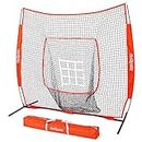 GoSports 7' X 7' Baseball & Softball Practice Hitting & Pitching Net with Bow Frame, Carry Bag and Bonus Strike Zone, Great for All Skill Levels, Regulation