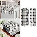 E-Retailer® Exclusive 3-Layered PVC Combo Set of Appliances Cover (1 Pc. of Fridge Top Cover, 3 Pc Handle Cover and 1 Pc. of Microwave Oven Top Cover) (Color-White Geometric, Set Contains-5 Pcs.)