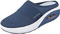 Tennis Wedge Sandals for Women, Slip-On Mule Shoes Mesh Air Cushion Orthopedic Diabetic Shoes with Arch-Support Open Back Breathable Slippers Closed Toe Sport Running Platform Shoes 1 Dark Blue