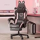 Dowinx Gaming Chair Cute with Cat Ears and Doll, Ergonomic Computer Chair for Girl with Footrest and Massage Lumbar Support, Comfortable Reclining Game Office Chair 290lbs For Adult, Teen, Kids, Black