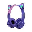Auriculares para niños, orejas de gato LED con luz Bluetooth 5.0 plegable inalámbrico para juegos para niños adultos, micrófono incorporado con de ruido sobre auriculares (gris rosa)