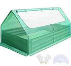 Quictent 6x3x1ft Galvanized Raised Garden Bed with Cover Metal Planter Box Kit, w/ 2 Large Screen Windows Mini Greenhouse 20pcs T Tags 1 Pair of Gloves Included Outdoor Growing Vegetables (Green)