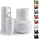 White Dinnerware Sets 24pcs Service for 6, Berglander Plastic Reusable Plates and Bowls Sets, Dish Set Include Dinner Plates, Dessert Plate, Cereal Bowls, Cups for Home, Garden, Picnic, Camping