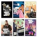 Waltractive GTA Series Artwork Posters for Wall - 8x12 Inches A4 Size Posters, Set of 6-3, VC, SA, 4,5 - Perfect Addition for fans of Grand Theft Auto Series for Room Decoration