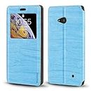 Nokia Lumia 640 Case, Wood Grain Leather Case with Card Holder and Window, Magnetic Flip Cover for Nokia Lumia 640