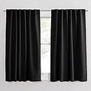 PONY DANCE Blackout Window Curtains - Insulating Against Drafts Drapes Noise Reducing Thermal Insulated Back Tab/Rod Pocket Draperies, 52 x 45-inch Long, Black, Double Panels