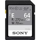 Sony 64GB SF-E Series UHS-II U3 V30 SDHC Digital Memory Card - Read 270MB/S Write 70MB/sSFE64