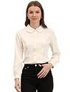 Allegra K Women's Button Up Shirt Career Peter Pan Collar Long Bishop Sleeve Blouse, Beige, 16