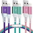 IDISON [MFi Certified] iPhone Charger 3Pack 6FT Lightning Cable Nylon Braided Fast iPhone Charging Cable Compatible with iPhone 14/13/12/11 Pro/MAX/XR/XS/8/7/6 Plus S SE/iPad iPod and More-Colorful