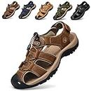 todaysunny Men Sandals Closed Toe Walking Fastening Hiking Sport Shoes Leather Sandals Brown