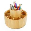 Utoplike Bamboo Rotating Art Supply Desk Organizer, Pencil Holder Organizer for Desk, Desktop Storage Caddy for Pen, Colored Pencil, Crayon, Paint Brushes,Art Studio&Office