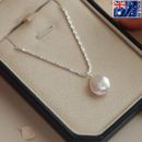 New 925 Sterling Silver Starry Chain 12mm Baroque Pearl Drop Pendant Necklace