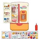 Kitchen Toys Fridge Refrigerator with Ice Dispenser Pretend Play Appliance for Kids, Play Kitchen Set with Kitchen Playset Accessories for Boys & Girls Music and Light (Red Spray refrigerator)