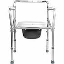 Entros Aluminum Height Adjustable Folding Bedside Commode Chair with Toilet Pot | Portable Commode Chair with Safety Rails| For Old People & Handicaps, (7001L)