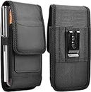 TDG® Nylon Mobile Cell Phone Belt Pouch Holster case Cover with Belt Clip and Loops - Card Holder RFID Protection - Velcro Flap - for Apple iPhone with Slim Case on (iPhone 14 Pro Max, Black_NC)
