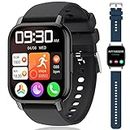 Smart Watch Call Receive/Dial, Popglory 1.85'' Full Touch Screen Smartwatch with Blood Pressure/SpO2/Heart Rate Monitor, Fitness Tracker Watch with 2 Straps for Women & Men iOS & Android Phones