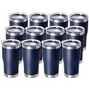 DOMICARE 20oz Tumbler with Lid Stainless Steel Tumblers Bulk, Double Wall Vacuum Insulated Coffee Travel Mug Powder Coated Tumbler, 12 Pack Navy
