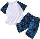 Boys Summer Clothes Sets 2 Pcs Sports Camouflage Short Sleeve Shirt+Shorts Fashion Athletic Quick-Dry Navy 4-5 Years