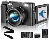 4K Digital Camera for Photography Autofocus 48MP Vlogging Camera with Flash 3'' 180°Flip Screen,16X Digital Zoom Anti-Shake Video Camera for YouTube,Compact Camera with 32GB Memory Card, 2 Batteries