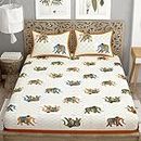 My Handicraft India Present Indian Tradition Elephant Print100%Cotton Queen/Double/King Bedsheet ||Queen Size 100% Cotton Bedsheet with 2 Pillow Cover (Orange)