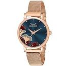 LOUIS DEVIN Rose Gold Plated Mesh Chain Analog Wrist Watch for Women (Blue Dial) | LD-RG162-BLU