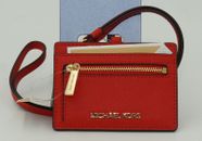 Michael Kors Women's Jet Set Travel Saffiano Leather Card Case Lanyard RED
