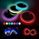 4pcs LED Car Cup Holders, Waterproof Cup Holder with 7 Colors Changing USB Charging Mat, LED Interior Atmosphere Lamp Decorations with 2pcs USB Cables for Car Truck Vehicle Accessories