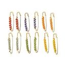 Zumrut� Gold Plated Brass Multi Color/Colours Traditional Beads ONE Side Saree Dupatta Pin Clip Safetypins Brooch Clothing Accessories for Women/Girl's (Set of 12 Size 2,Inch)