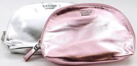 NEW Victoria's Secret Pink & Silver Metallic Makeup Pouch Cosmetics Bag Set