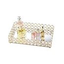 Feyarl Crystal Beads Tray Mirror Cosmetic Tray Rectangle Gold Mirro Tray Jewelry Holder Tray Makeup Organizer Tray (Gold)