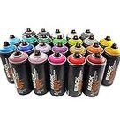 Montana Black 400ml Complete Artist Set of 24 Aerosol Spray Paint kit for Professional Crafting Graffiti Street Art Murals and Stencils