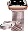 INEFABLE 42mm 44mm 45mm 49mm SmartWatch Band Strap Stainless Steel with Magnetic Wristband Strap for Apple Watch Series I Watch Ultra/8/7/6/5/4/3/2/1/Se - Pack of 1 - Rose Gold