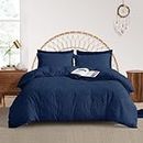 Maple&Stone Queen Duvet Cover Set, 3 Pieces Textured Tufted Boho Bedding Sets Zipper Closure Design with Ties, 1 Duvet Cover + 2 Pillow Shams, Comforter NOT Included (Navy, Queen Size)