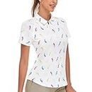 Soneven Poloshirt Damen Weiss Kurzarm Atmungsaktiv Slim Fit Polo UPF 50+ 1/4 Reißverschluss für Golf Outdoor Sport Sommer Tennis(weißer Druck, M)