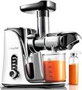 AMZCHEF Cold Press Juicer with 2 Speed Control - High Juice Yield Juicer Machines with Ultradense Filter - Masticating Slow Juicer for Whole Fruit and Vegetable - 1 Bottle and 2 Cups - Pearl White