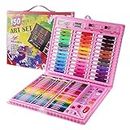 KARP Children Deluxe Art Drawing Set for Kids Case Art and Craft Supplies Drawing and Painting Set Great Gift (150Pcs -Pink)