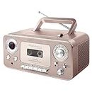 Portable Stereo CD Player with Bluetooth, AM/FM Stereo Radio and Cassette Player/Recorder (Rose & Gold)