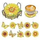 HASTHIP® 10Pcs DIY Sunflower Coasters DIY Sunflower Butterfly Diamond Painting Coasters with Coasters Holder Flower Diamond Art Painting Coasters Art Kit Children's Day Gift DIY Diamond Painting Kit