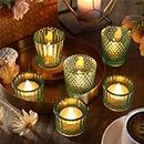 Layhit 24 Pcs Glass Votive Candle Holders Set Vintage Glass Tea Lights Candle Holders Bulk for Table Centerpieces Wedding Christmas Party Decoration Housewarming (Green)